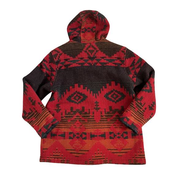 VTG Woolrich Womens Aztec Wool Hooded Jacket Size L Red Tribal Native USA 90s - Picture 2 of 16
